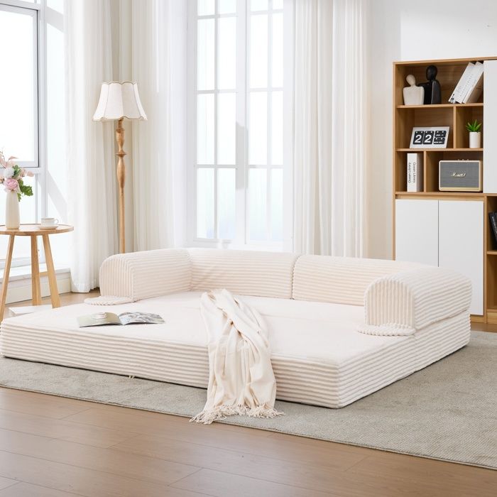 Lit canapé 2 places en tissu rembourré convertible en lit canapé futon pour salon appartement et chambre damis