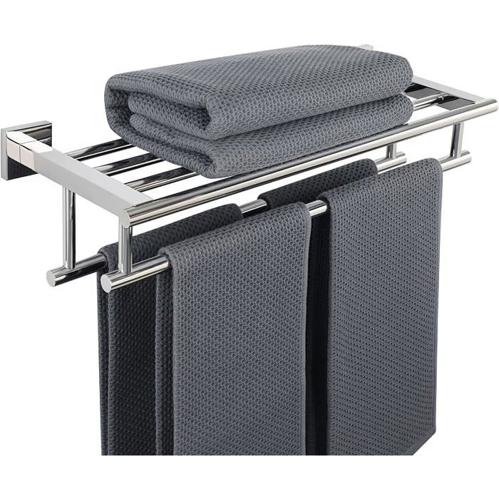 Support porte‑serviettes mural à double barre avec étagère 20 pouces finition chrome poli