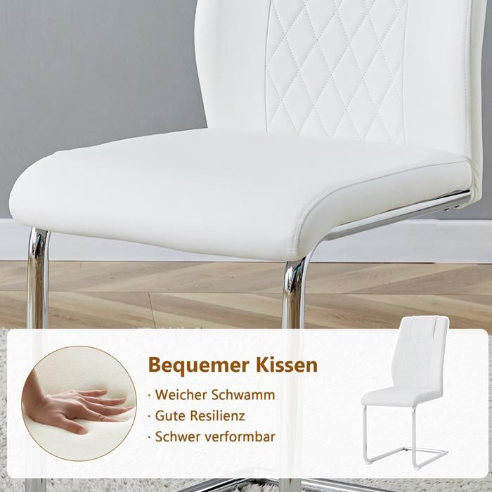 Ensemble Table à Manger Ronde Verre de Sécurité 4 Chaises - TCQPZ - Pieds Métalliques Blanc et Argenté