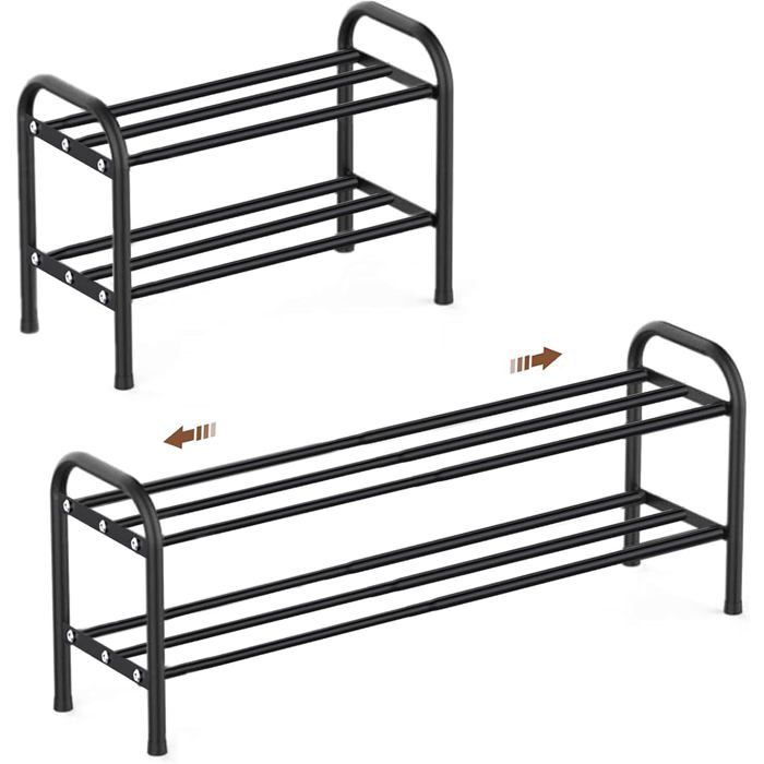 Étagère à Chaussures étroite Extensible Peu encombrante réglable Petite en métal Rangement de Chaussures(3 Niveaux) (2 étages)