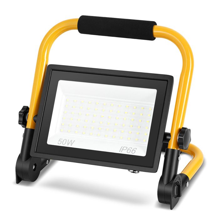 Projecteur de chantier LED 50W 6500K avec support et câble 3m projecteur extérieur pour jardin balcon extérieur lampe de travail