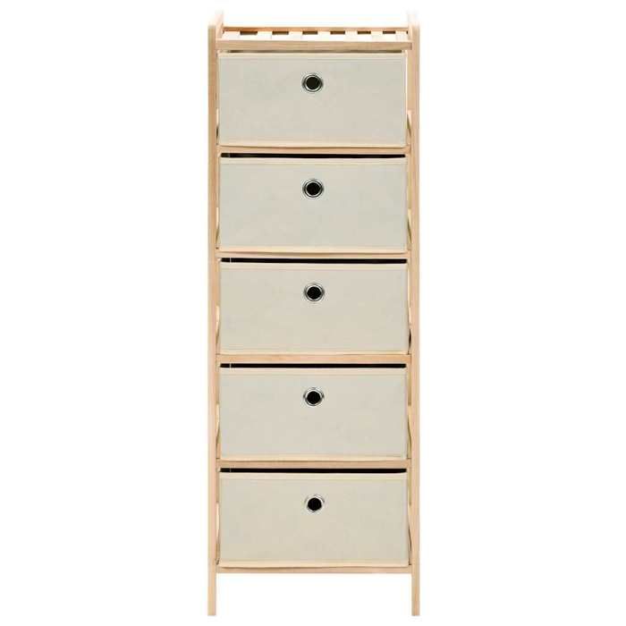 Bois Étagère de rangement - avec Stockage - 5 paniers tissu bois de cèdre beige 32x26x93 cm CC3458