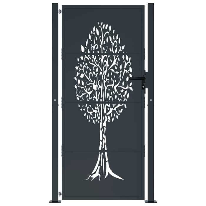 Soldes d’automneAnthracite Portillon balcon - Portail de Jardin - Anthracite 100x175cm Acier Design Arbre 1713919512211