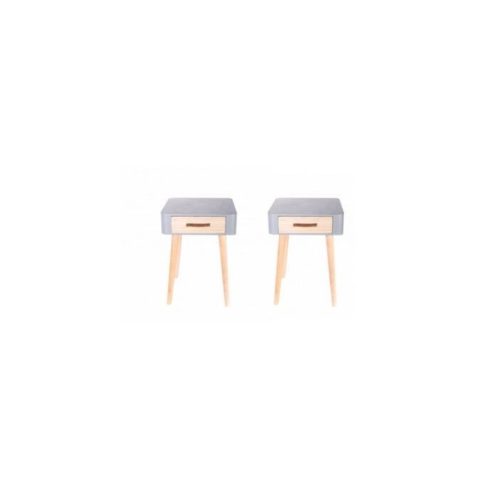 tables de chevet - lot de 2 tables de chevet 1 tiroir - 35 x 35 x 48 cm - bois - gris