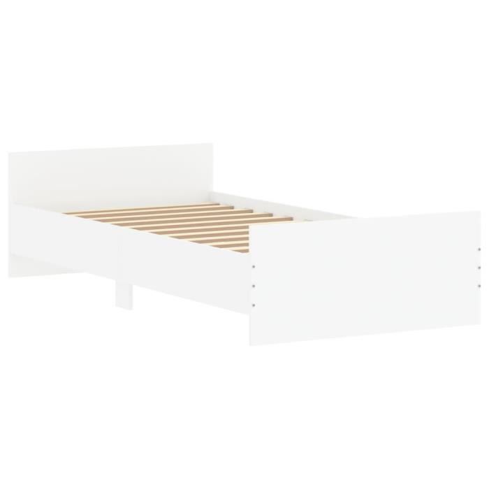 Cadre De Lit Blanc 90x190cm VidaXL - Bois D'Ingénierie Avec Lattes | Tête De Lit Intégrée