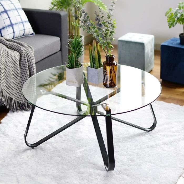 table basse ronde en verre trempé - furniturer - scandinave moderne - ø80x39.5cm