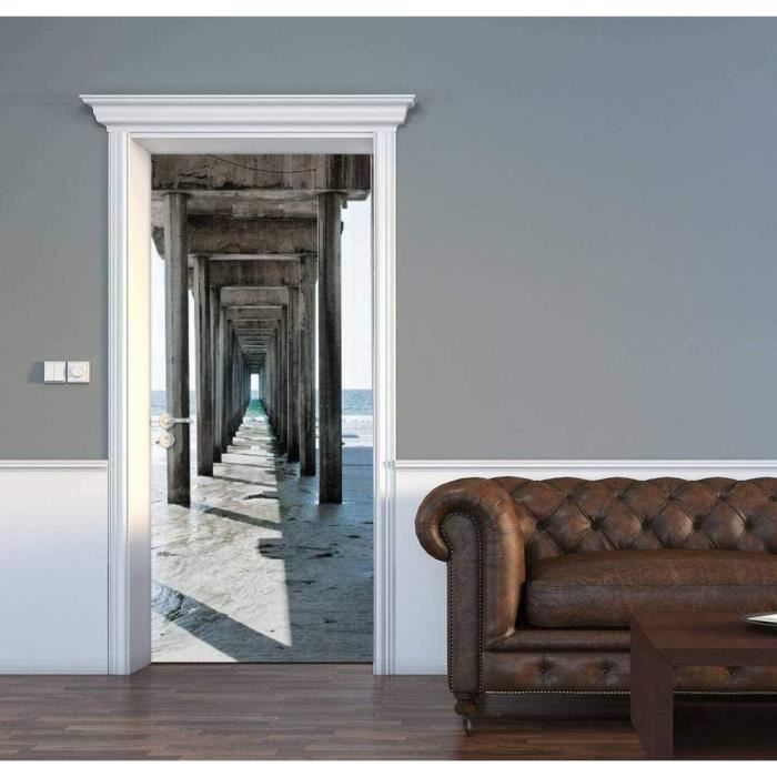 Autocollants Muraux Porte 3D Vintage Fer Minable 77x200 Cm - Papier Peint Porte DIY