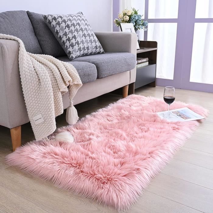 Tapis Peau De Mouton Rose Celestial Leather – Moderne, Doux, Anti-dérapant (neuf)