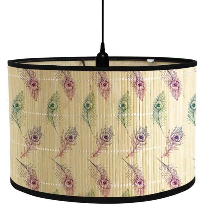 Abat-jour Tambour En Bambou Vintage 30 Cm | Style Chinois Rétro | Pour Lampe De Chevet, Table, Plafond