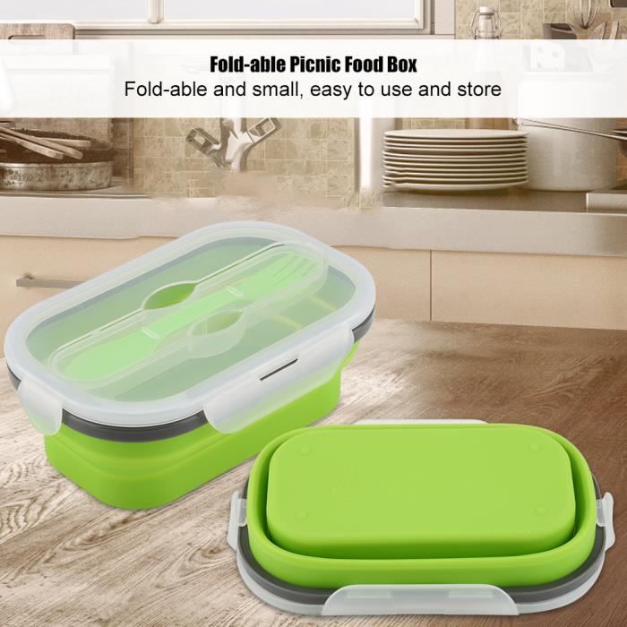 Lunch Box pliable en silicone boîte à lunch pliable rétractable avec fourchette à pique-nique