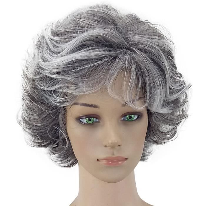 Gris Femme Parti naturel perruque courte pleine Curly Mode cheveux
