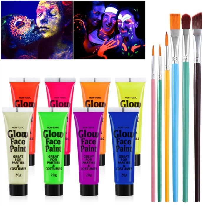 NUOLUX UV Glow Blacklight Peinture pour le visage et le corps 8 couleurs  Fluorescent Pigment et 6pcs Paint Brushes - Achat / Vente crayon de couleur  NUOLUX UV Glow Blacklight P - Cdiscount