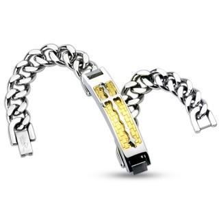 Bracelet Gourmette pour Homme Ado Acier avec Croix Plaque Or - Mixte - Doré
