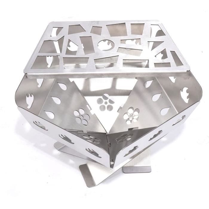 Grille De Campement Pliable – Foyer Portable En Acier – Pour Camping Et Barbecue – Noir
