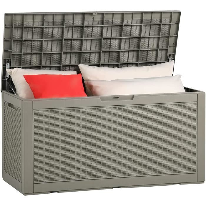 YITAHOME Coffre Rangement Extérieur 380L - Résine Étanche - Verrouillable - Marron Foncé - Pour Jardin, Terrasse