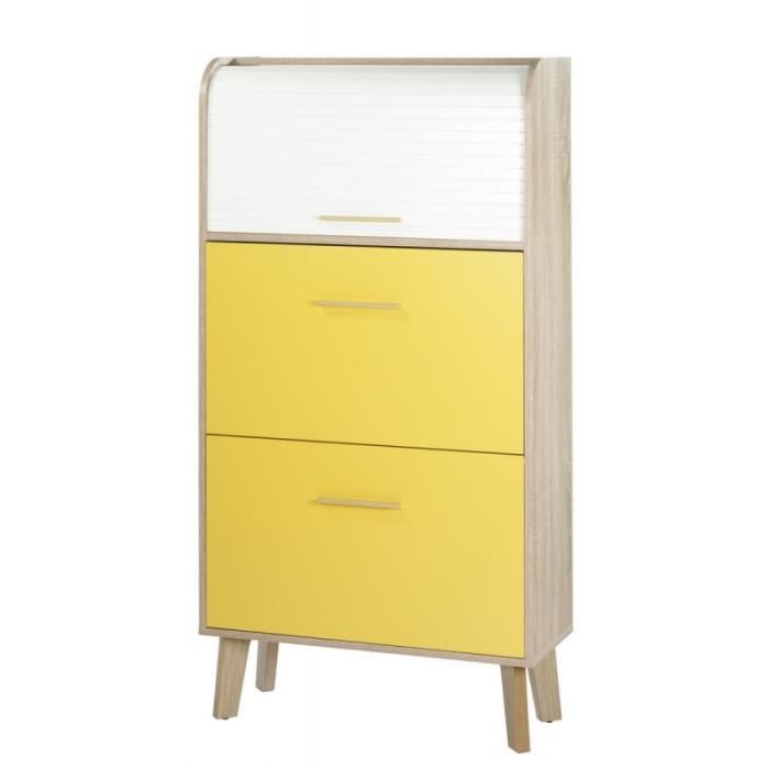 meuble à chaussures chêne abattants jaunes - rideau blanc - l 75.2 x l 30.6 x h 143.1 cm