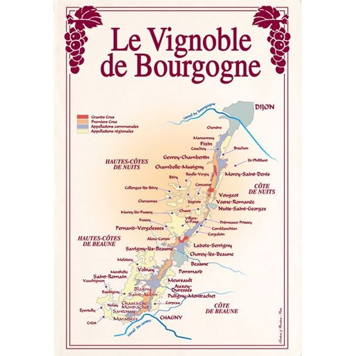 Torchon Carte Des Vins Vignobles De Bourgogne Achat Vente