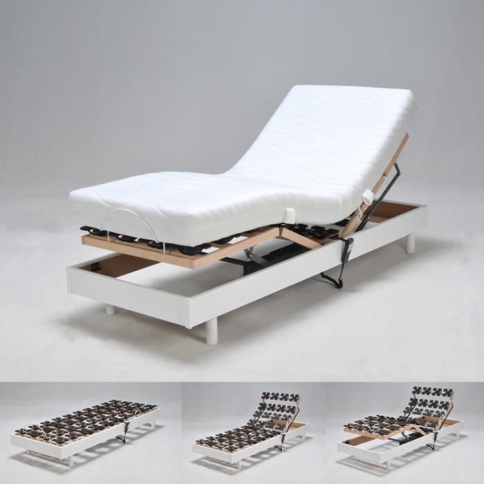 Sommier électrique 80x200 cm tête et pieds relevables FLEXPALACE - Blanc - Sans matelas Sommier électrique 80x200 cm tête et pieds relevables FLEXPALACE - Blanc - Sans matelas
