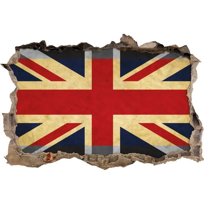 Drapeau De L Angleterre Noire Mur Blanc Percee En 3d Look Mur Ou Format Vignette De La Porte 92x62cm Stickers Muraux Sticke Cdiscount Maison