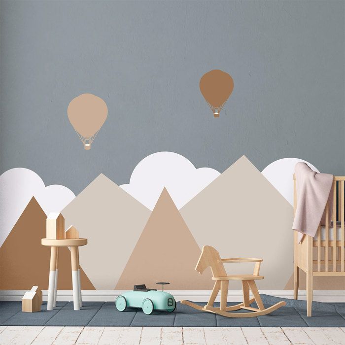Sticker Mural Montagnes Scandinaves - Déco Chambre Bébé 55x110 Cm - Autocollant Géant Facile à Poser