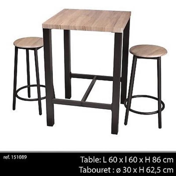 Table De Bar Appoint 2 Chaise Tabouret Industriel Bois Et Metal