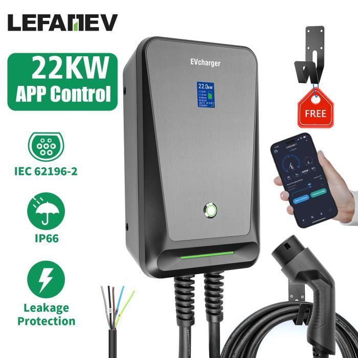 LEFANEV Chargeur ev Type 2 32A 22KW avec APP Prend en Charge la Connexion Standard Bluetooth et WiFi pour la Station de Charge ev
