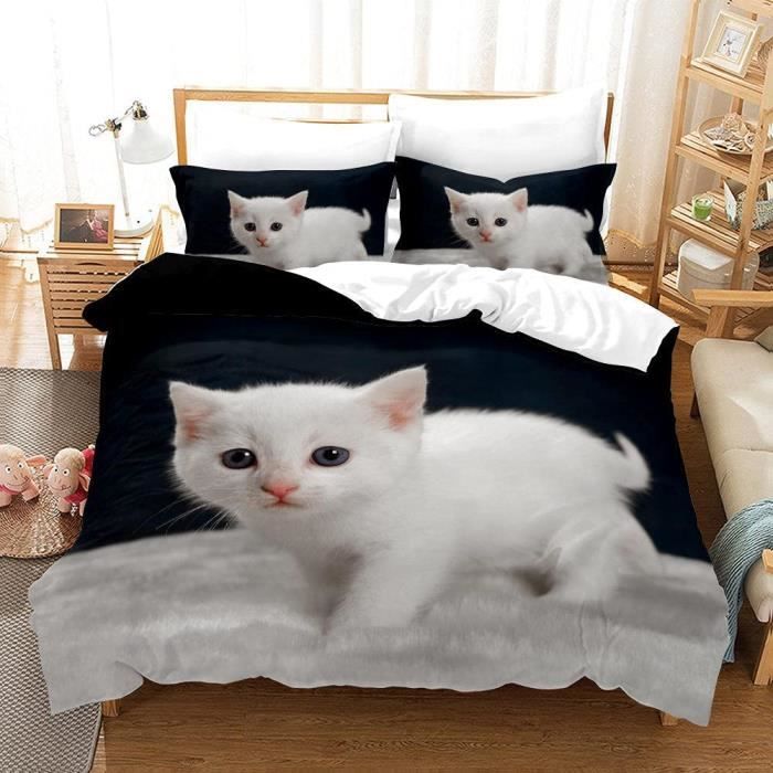 Housse De Couette 0x0cm Coton Drap Housse Chat Animal Avec 2 Taie Oreiller Confortable Anti Rides Doux Confortable 1327 Cdiscount Maison