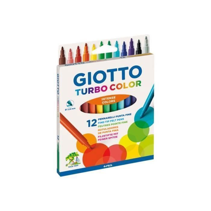 GIOTTO Turbo Color Feutre non permanent couleurs assorties encre à l'eau  2.8 mm pack de 12 - Cdiscount Beaux-Arts et Loisirs créatifs