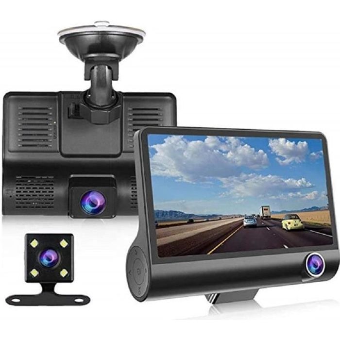 Caméra Embarquée Voiture Grand Angle 170°,Dashcam Voiture GPS Full HD 1080P,Trois lentilles,Écran 4 Pouces -Dash Cam avec Module GPS