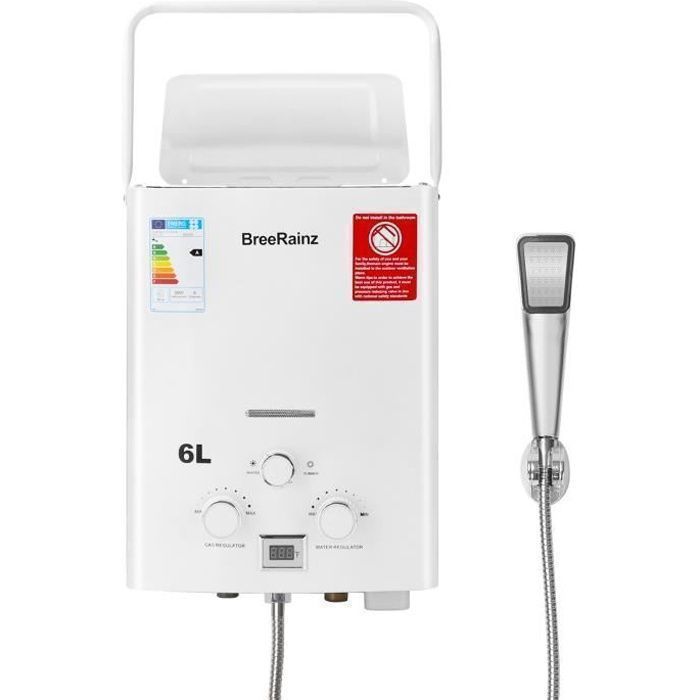 BreeRainz Chauffe-eau à Gaz Instantané 6L 12KW - Propane Butane Sans Réservoir - Mode Été/Hiver - Douche Extérieure Camping