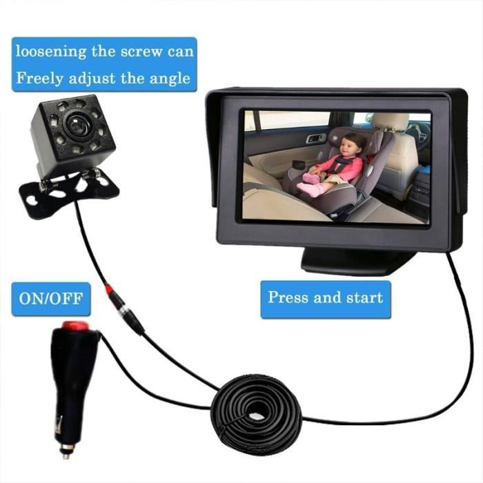 Caméra De Surveillance Bébé Pour Voiture CAMECHO - Moniteur 4.3" IPS, Vision Nocturne, Grand Angle 360°, Installation Facile - 1