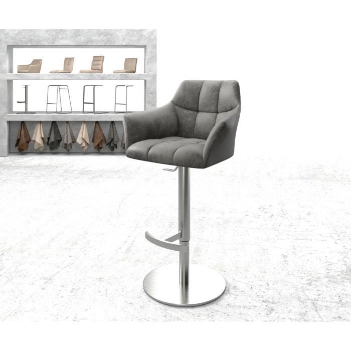 chaise-de-bar delife yulo-flex - base tournante réglable en hauteur - acier inoxydable - vintage gris