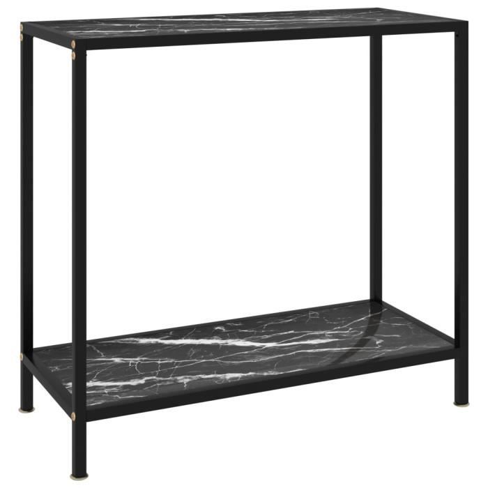 Table console - DUOKON - N°4433 - Verre trempé - Acier enduit de poudre - Noir 80x35x75 cm