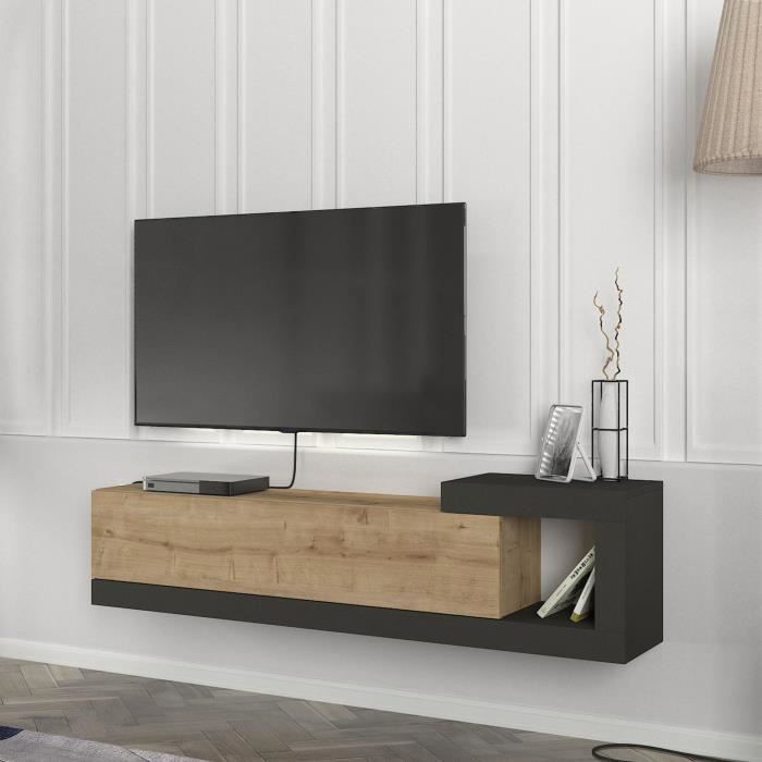Meuble TV mural Luhanka 150 x 30 x 39 cm effet chêne anthracite