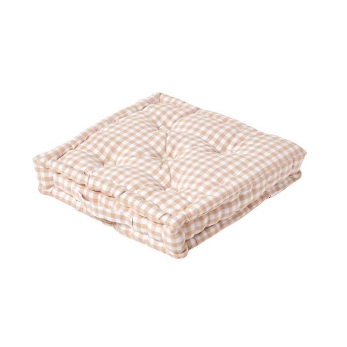 Coussin de sol - HOMESCAPES - 40 x 40 cm - Beige - Carreaux Vichy - Intérieur
