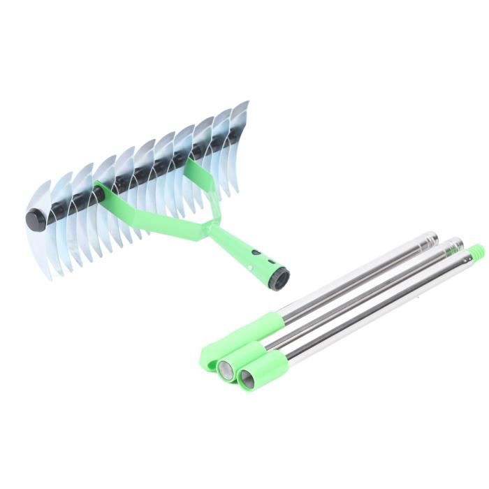 Râteau à Chaume 134 Cm – 21 Dents Acier, Manche Réglable 98-134 Cm, Largeur 33 Cm, Outil Jardinage Pelouse Anti-Mousse & Débris