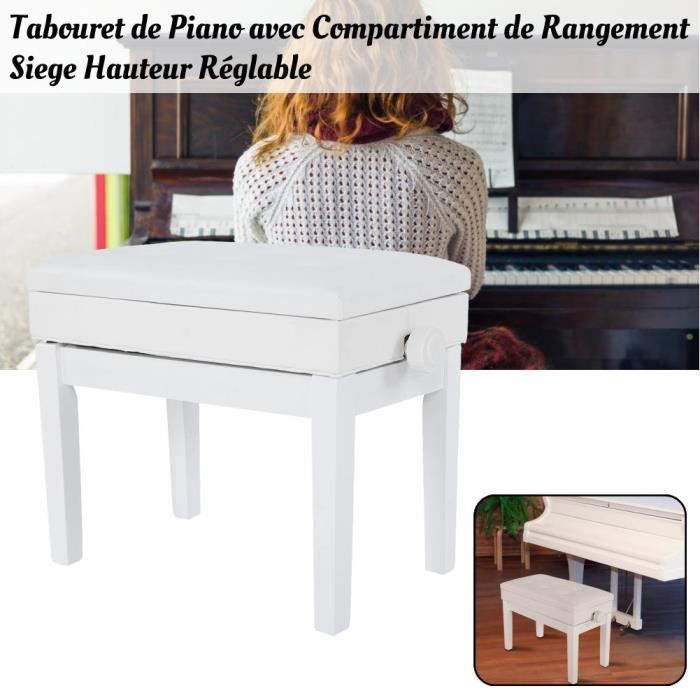 Tabouret De Piano Avec Rangement - Banc En Cuir PU Et Bois Massif, Charge 200kg, Noir