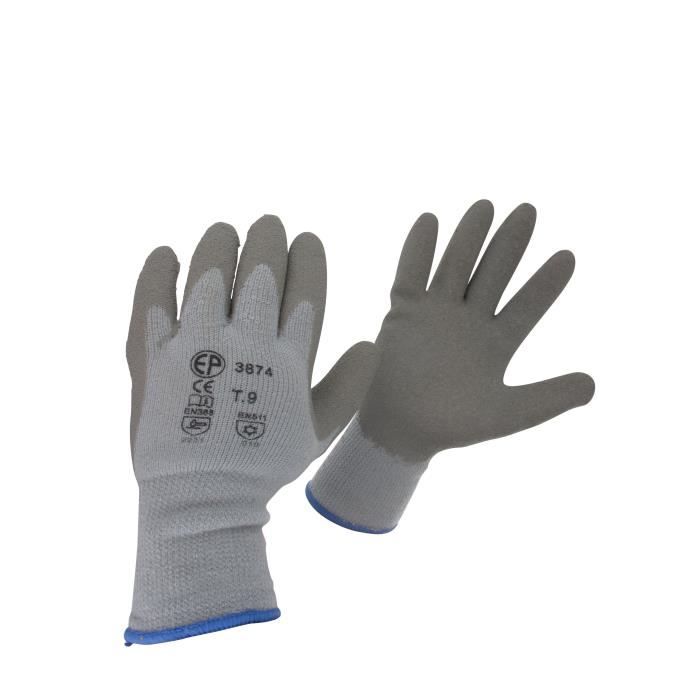 gants de jardinier hiver enduit latex - jardin pratique - taille 10 - gris
