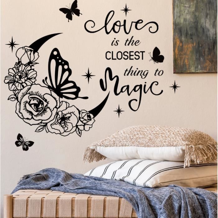 Sticker Mural Décoratif Fleurs & Papillons En Rotin - 60x90 Cm - Noir (Neuf)