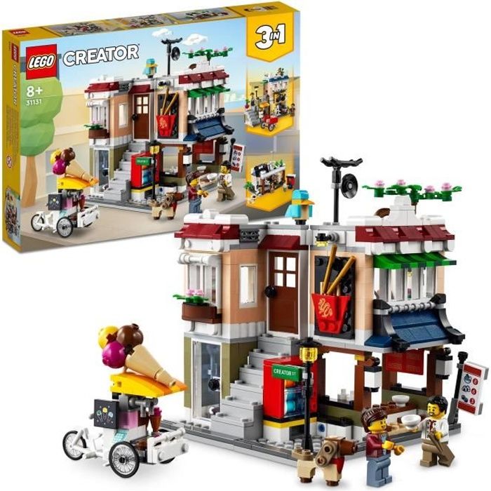 LEGO® 31131 Creator 3-en-1 Le Magasin de Nouille du Centre-Ville, Jouet Transformable en Magasin, en Kiosque ou en Salle d’Arcade