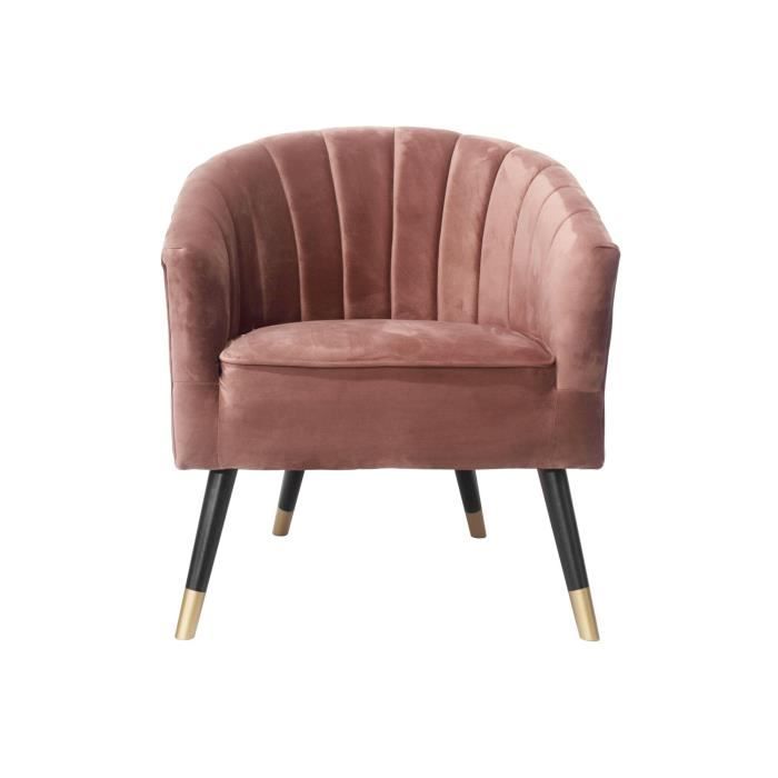 fauteuil art déco en velours royal - rose - leitmotiv - 1 place - pieds en bois - l. 70 x l. 71 x h. 80 cm