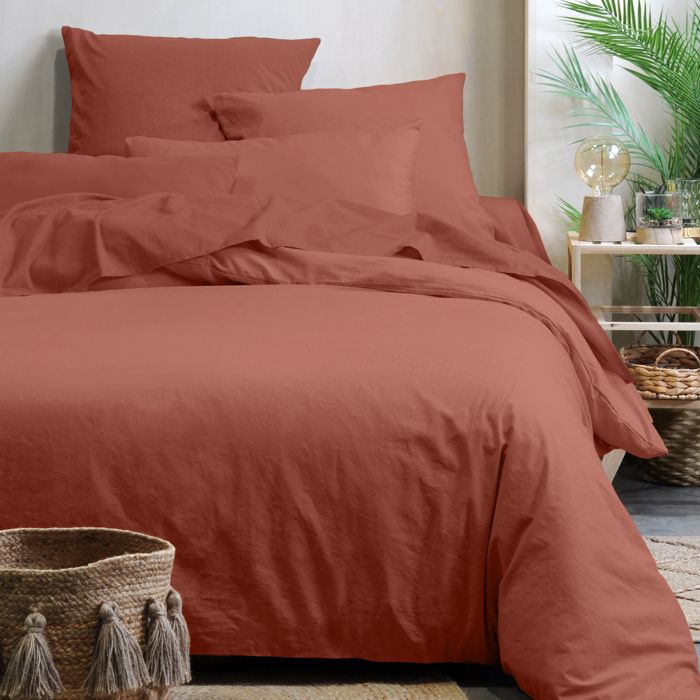 Housse de couette unie en coton bio Terracotta 260x240 cm Housse de couette unie en coton bio Terracotta 260x240 cm