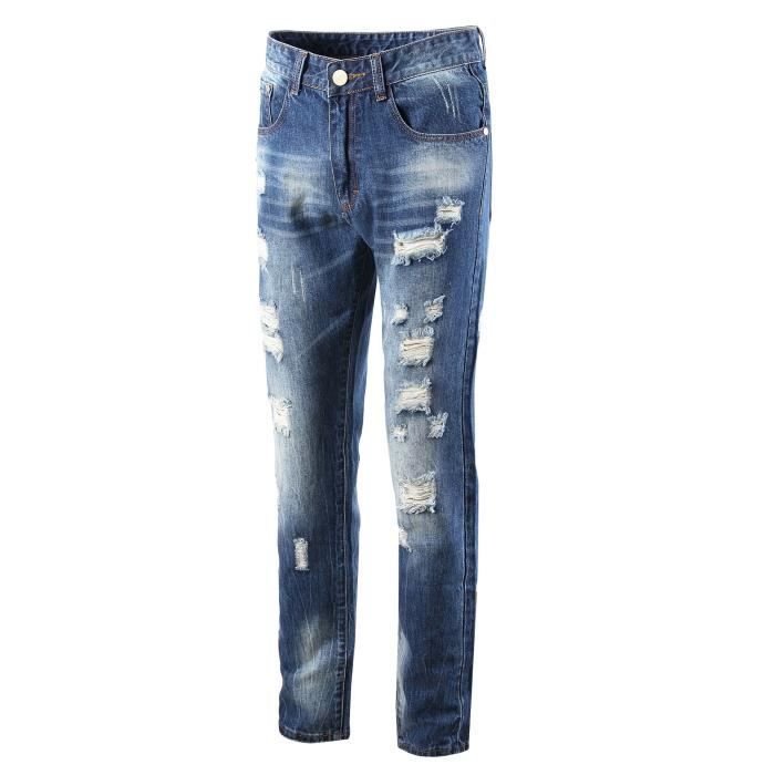 Jeans Homme trou a la mode en baggy Pantalon denim Homme slim