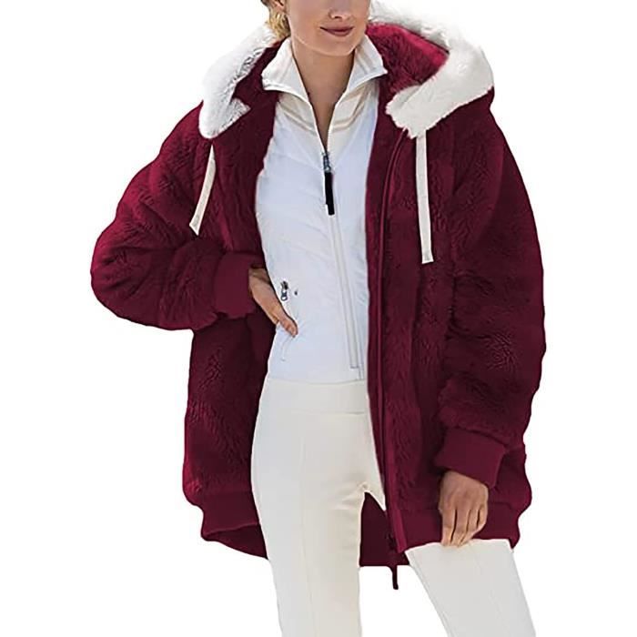 Veste Polaire Femme Chaude Rouge BLOUSON Manteau a Capuche En Peluche Chapeau Mode Hiver Rouge Cdiscount Pret a Porter