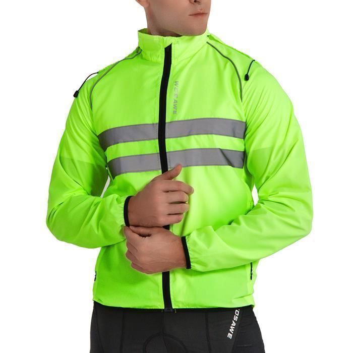 Veste de Cyclisme avec Capuche Cachée Hauts de Vélo de Montagne Haute Visibilité Coupe-vent Vert