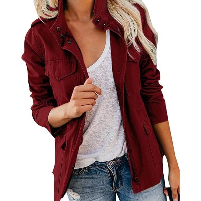 Veste Militaire Femme mi Saison Grande Taille vesteCourt veste en Coton pour PrintempsDcontract Jacket Veste DarkWine Cdiscount Pret a Porter