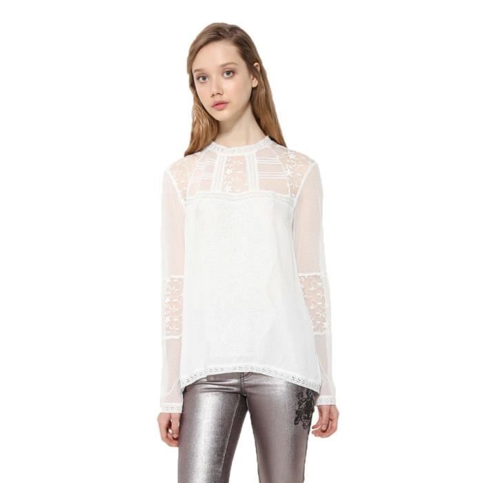 Chemisier Desigual Oversized Modèle BLUS TEMIS 18WWBW07 - Blanc, Viscose, Neuf Avec étiquettes