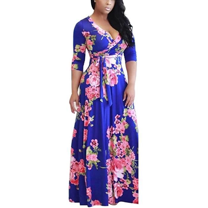 Robe Longue Femme Boheme Manche 3 4 t Tunique Col V Fleurie