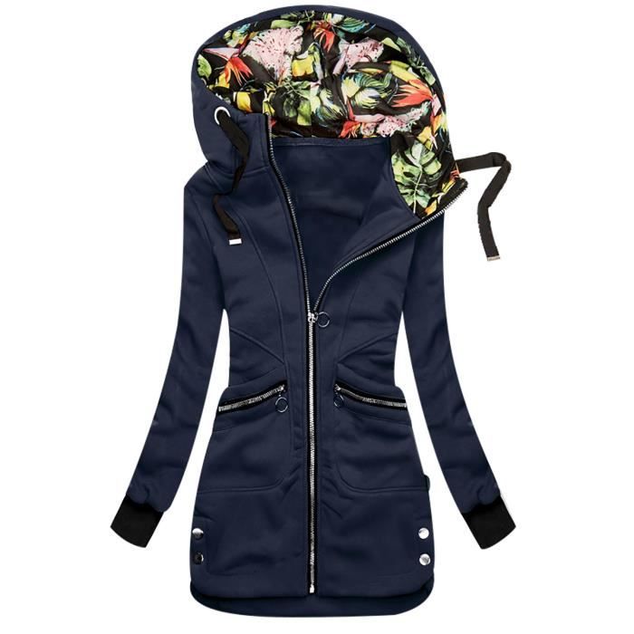 Sweat a capuche femme Femmes Chaud Zipper Imprimé Floral À Capuche Zipper  Pocket Sweat Veste Survêtement Marine Marine - Achat / Vente sweatshirt -  Soldes sur Cdiscount dès le 20 janvier ! Cdiscount