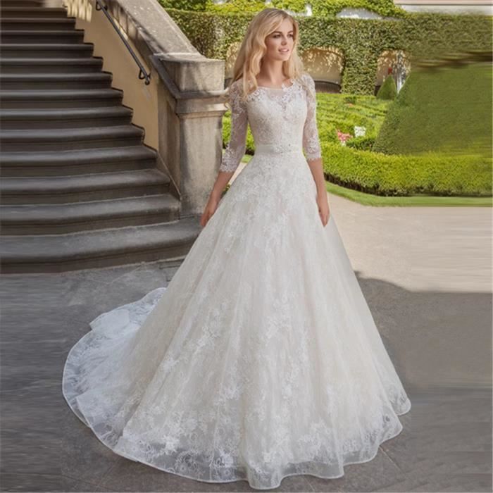 Robe de mariée XXL blanche de haute qualité en dentelle